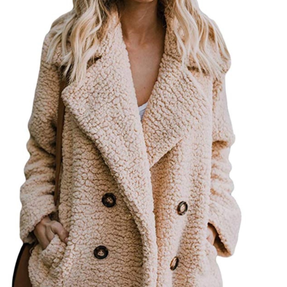 Fleece Open Front Coat Pockets Outerwear